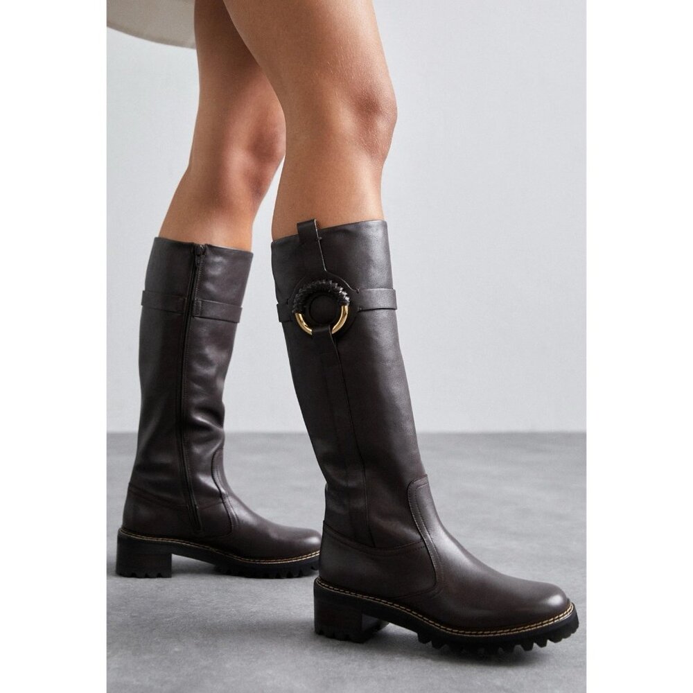 See By Chloe Hana Harness Lug Sole Platform Side Zip Knee High Boots Black EU 37 - Picture 5 of 11